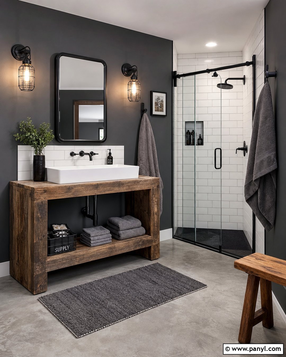 Dark Gray Bathroom Walls With Industrial Decor - 25 Dark Gray Bathroom Walls