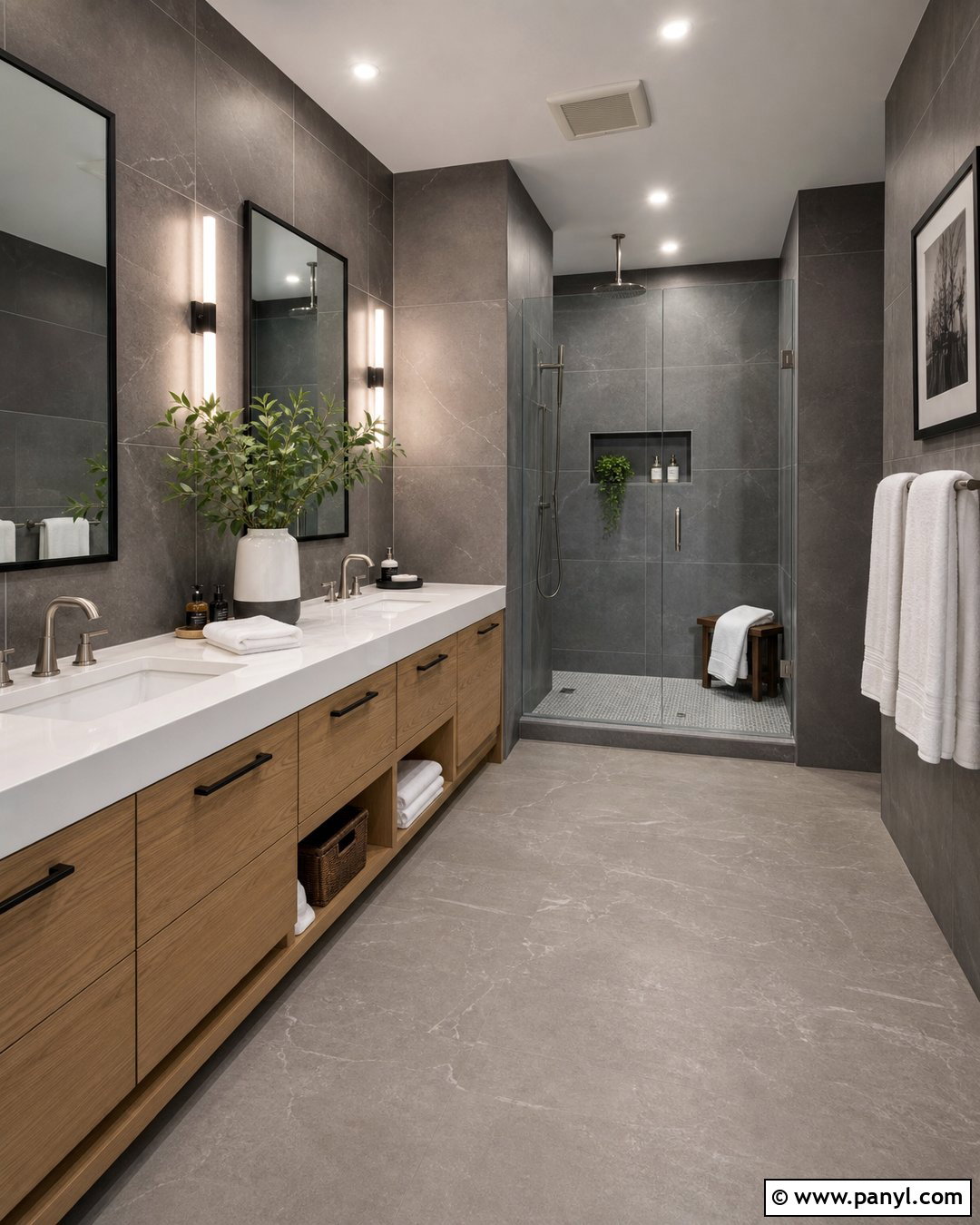 Dark Gray Bathroom Walls With Large Format Tile - 25 Dark Gray Bathroom Walls
