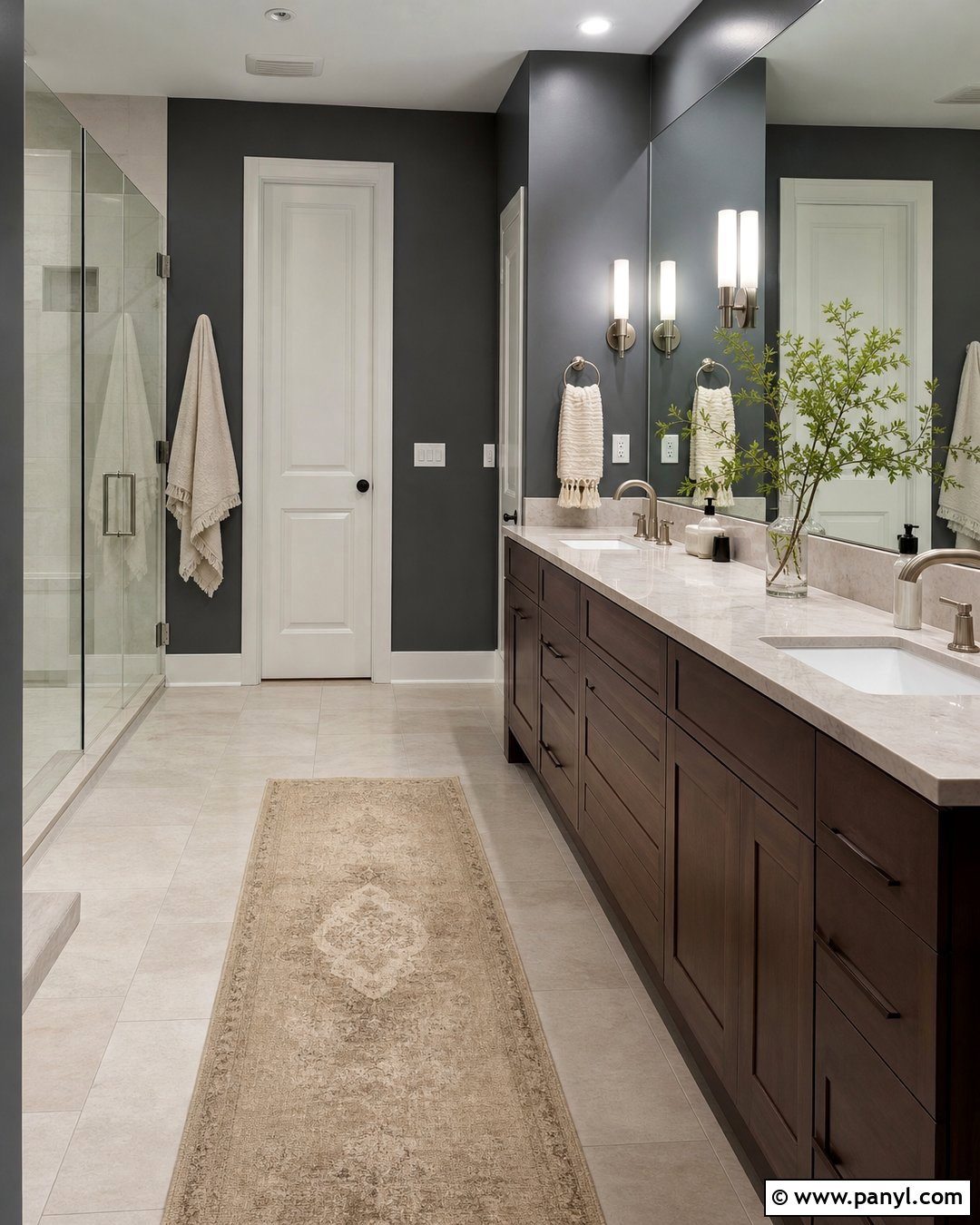 Dark Gray Bathroom Walls With Walnut Vanity - 25 Dark Gray Bathroom Walls