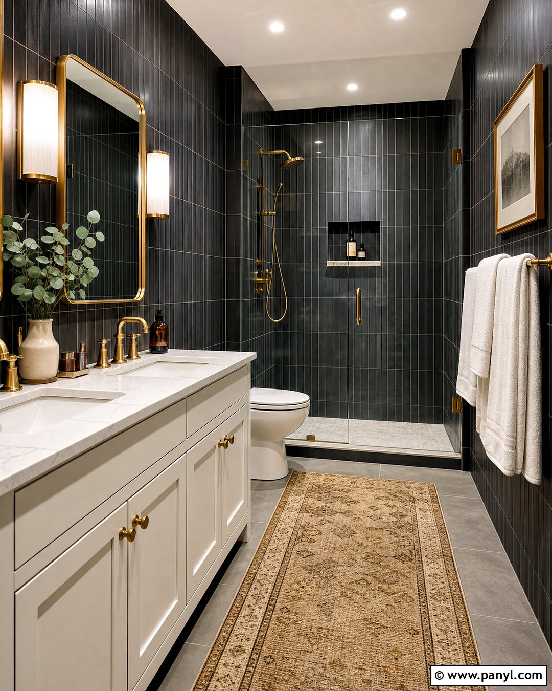 Dark Gray Bathroom With Brass Fixtures - 20 dark gray bathroom ideas