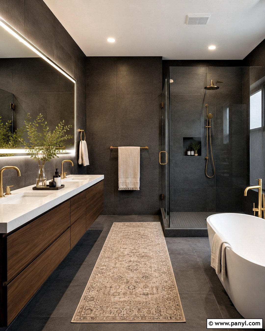 Dark Gray Bathroom With Brass Fixtures - 20 modern gray bathroom ideas