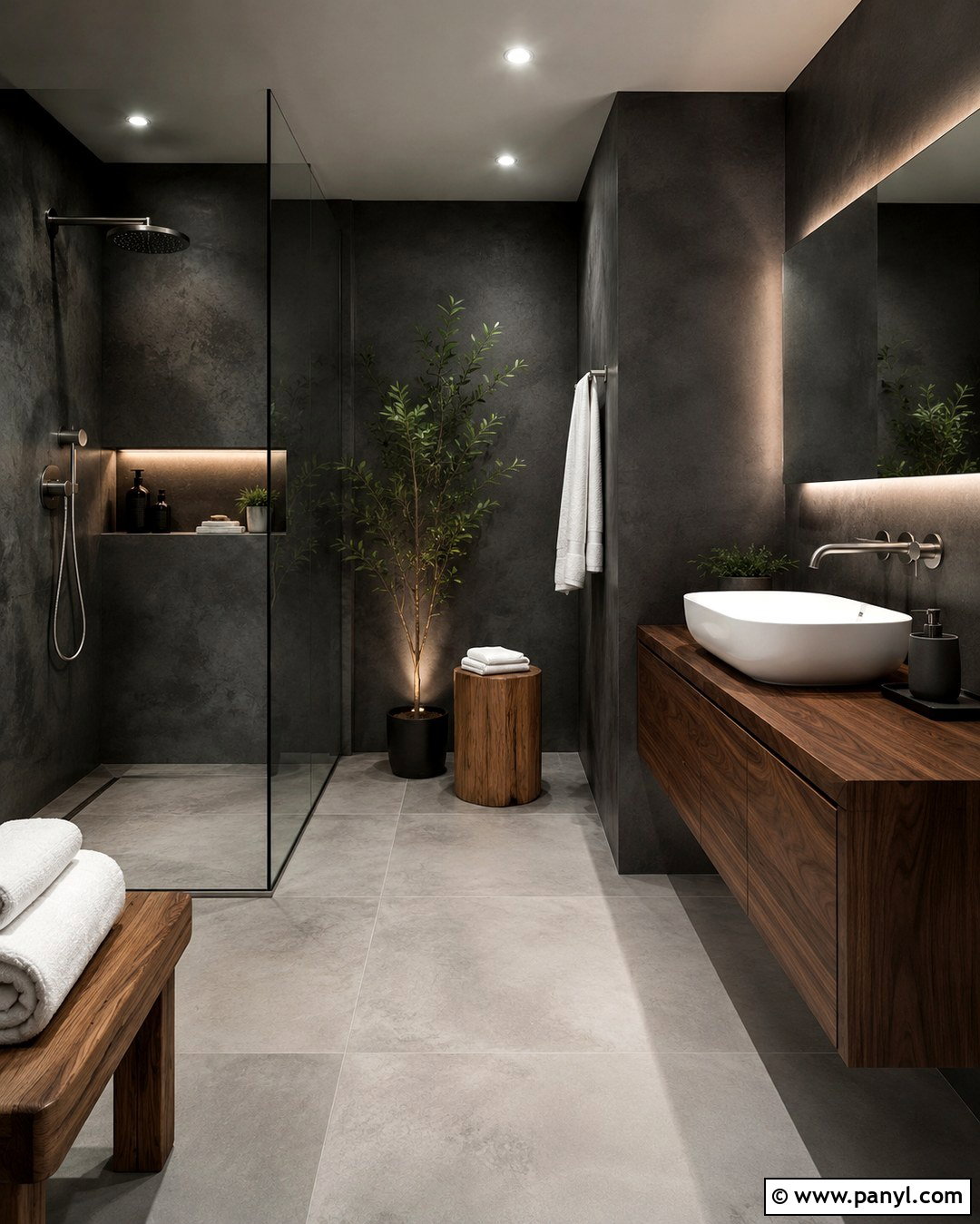 Dark Gray Bathroom With Concrete Finish - 20 Dark Gray Walls Bathroom Ideas