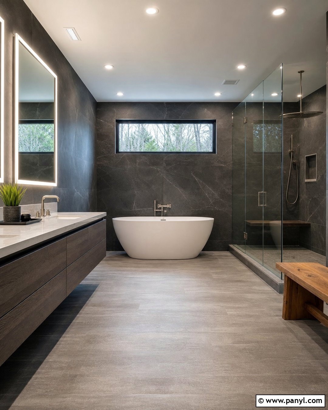 Dark Gray Bathroom With Freestanding Tub - 20 Elegant Bathroom With Dark Walls