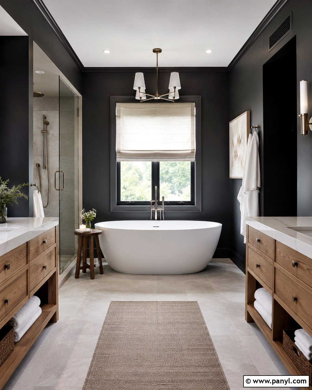 Dark Gray Bathroom With Freestanding Tub - 20 Dark Gray Walls Bathroom Ideas