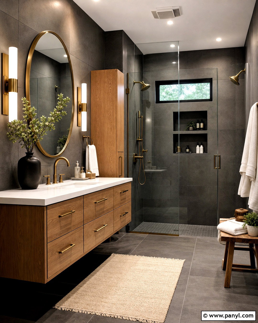 Dark Gray Bathroom With Light Oak - 20 dark gray room ideas