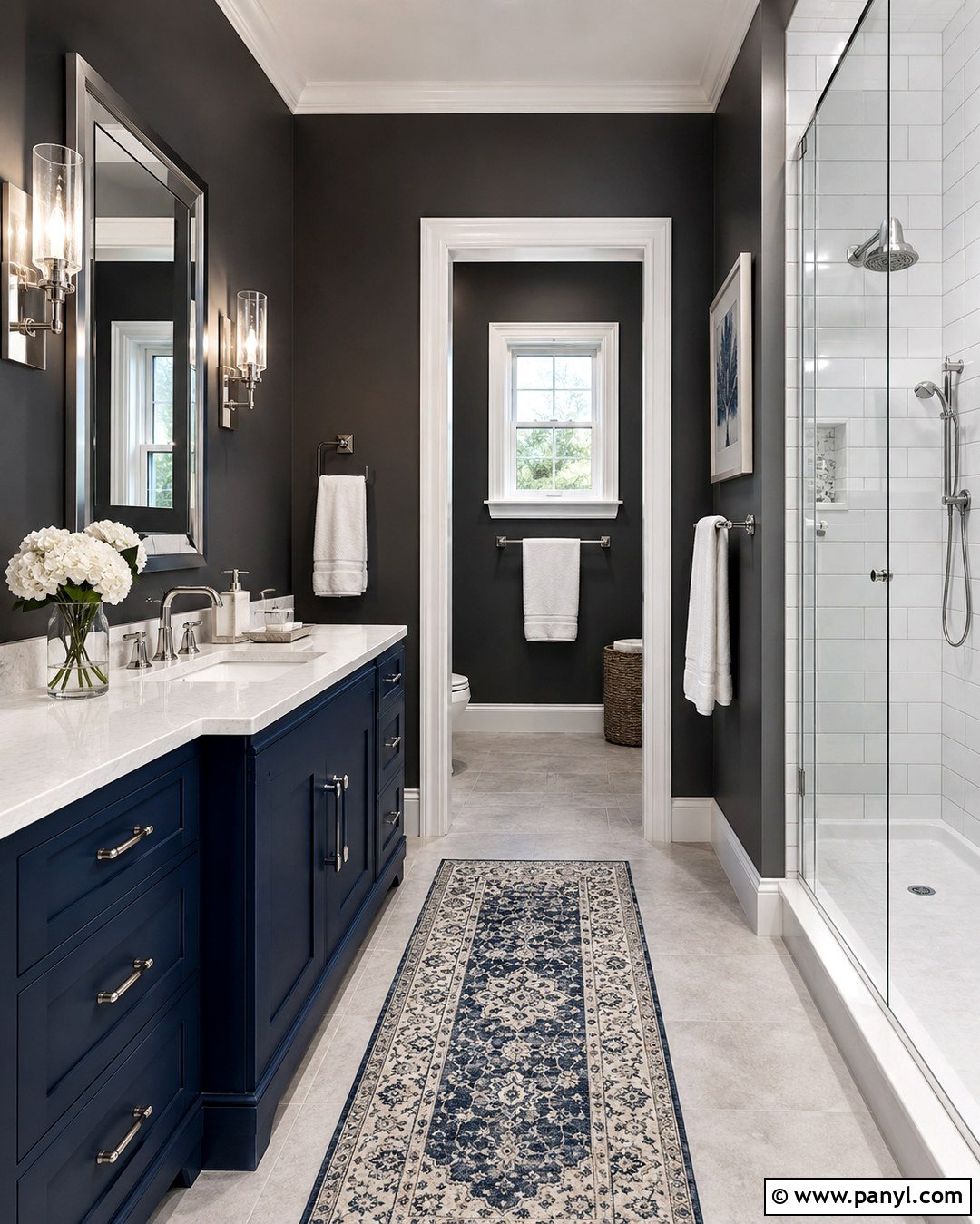 Dark Gray Bathroom With Navy Blue - 20 Dark Gray Walls Bathroom Ideas