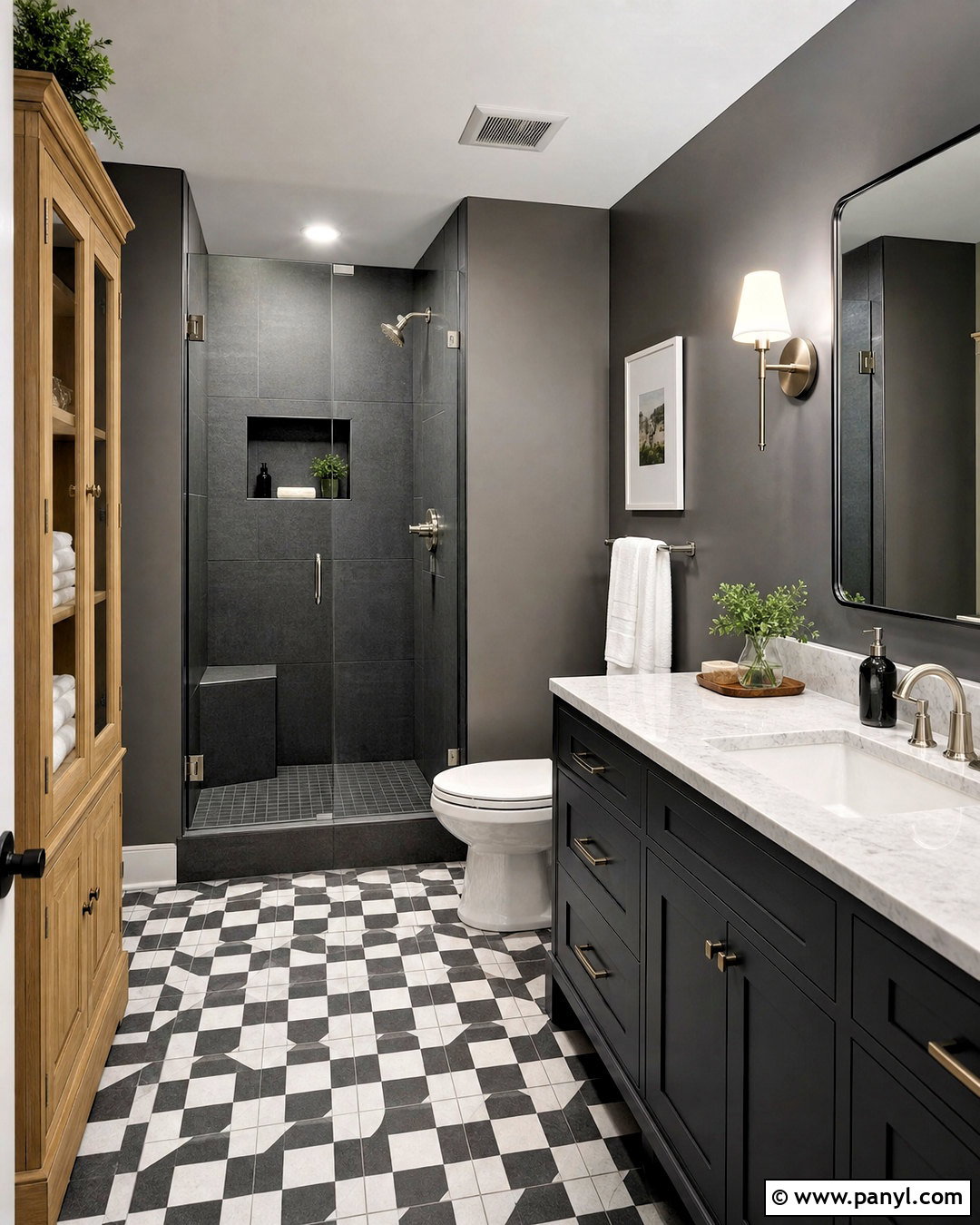 Dark Gray Bathroom With Patterned Tile - 20 dark gray bathroom ideas