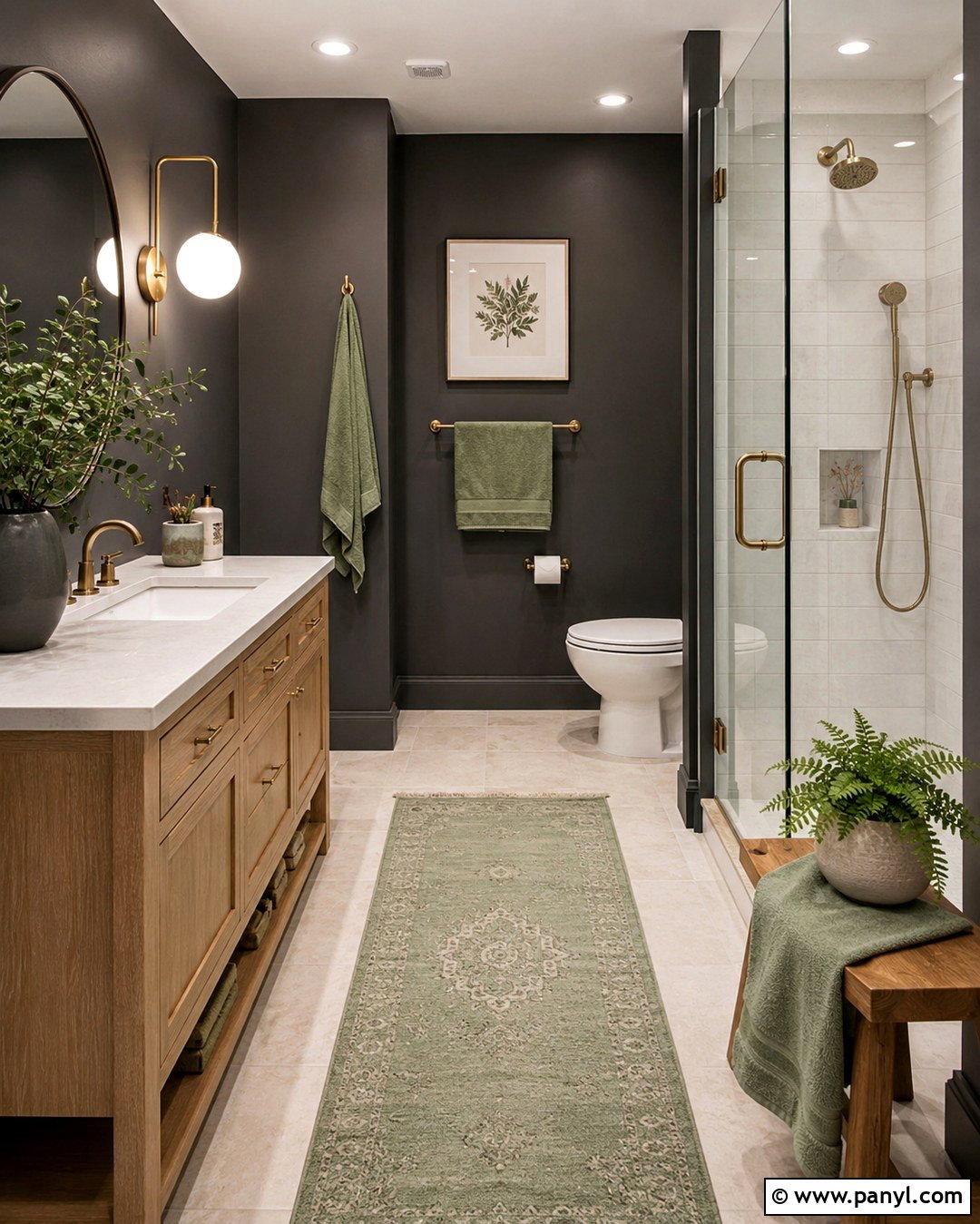 Dark Gray Bathroom With Sage Green - 20 Dark Gray Walls Bathroom Ideas