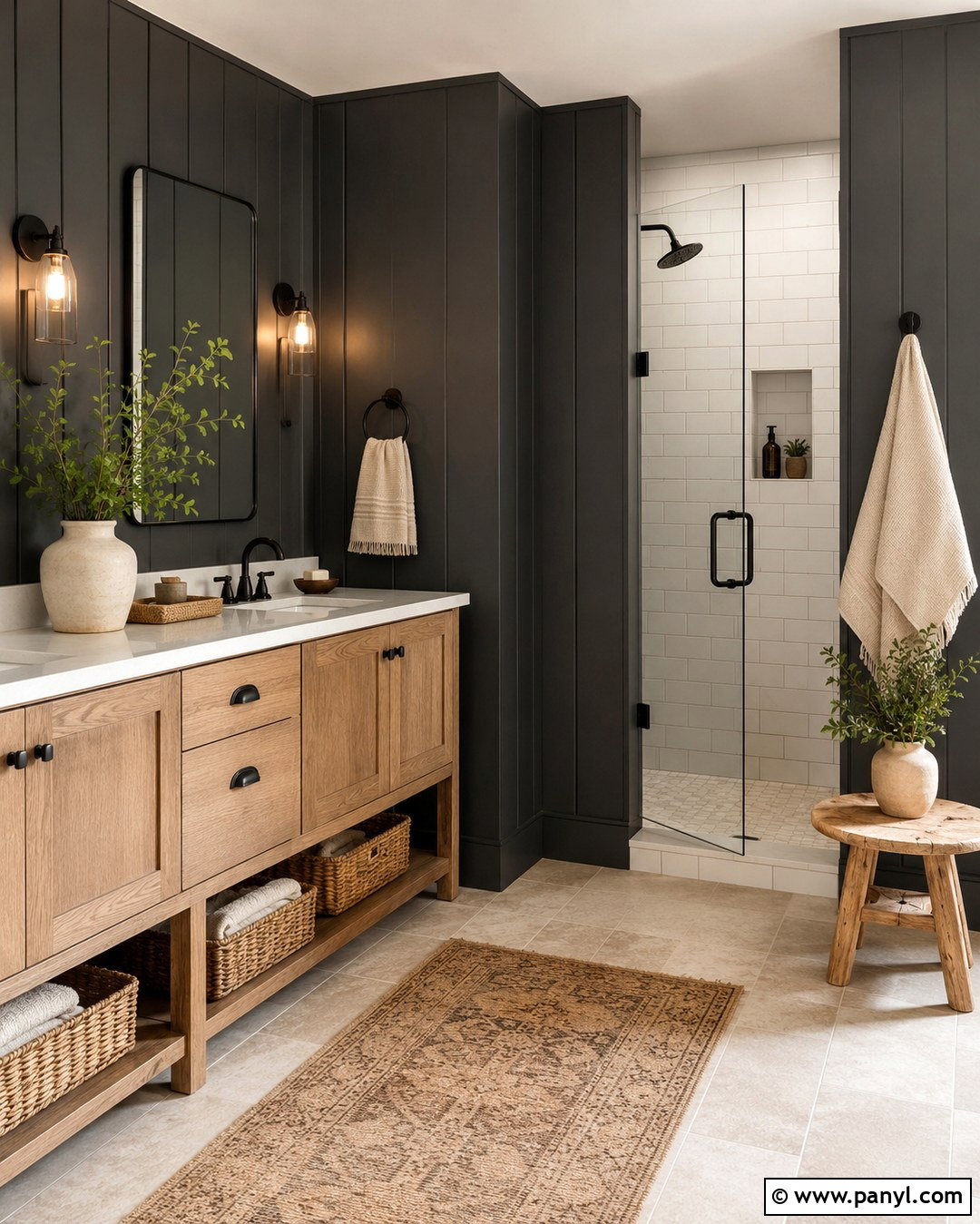 Dark Gray Bathroom With Shiplap - 20 Dark Gray Walls Bathroom Ideas