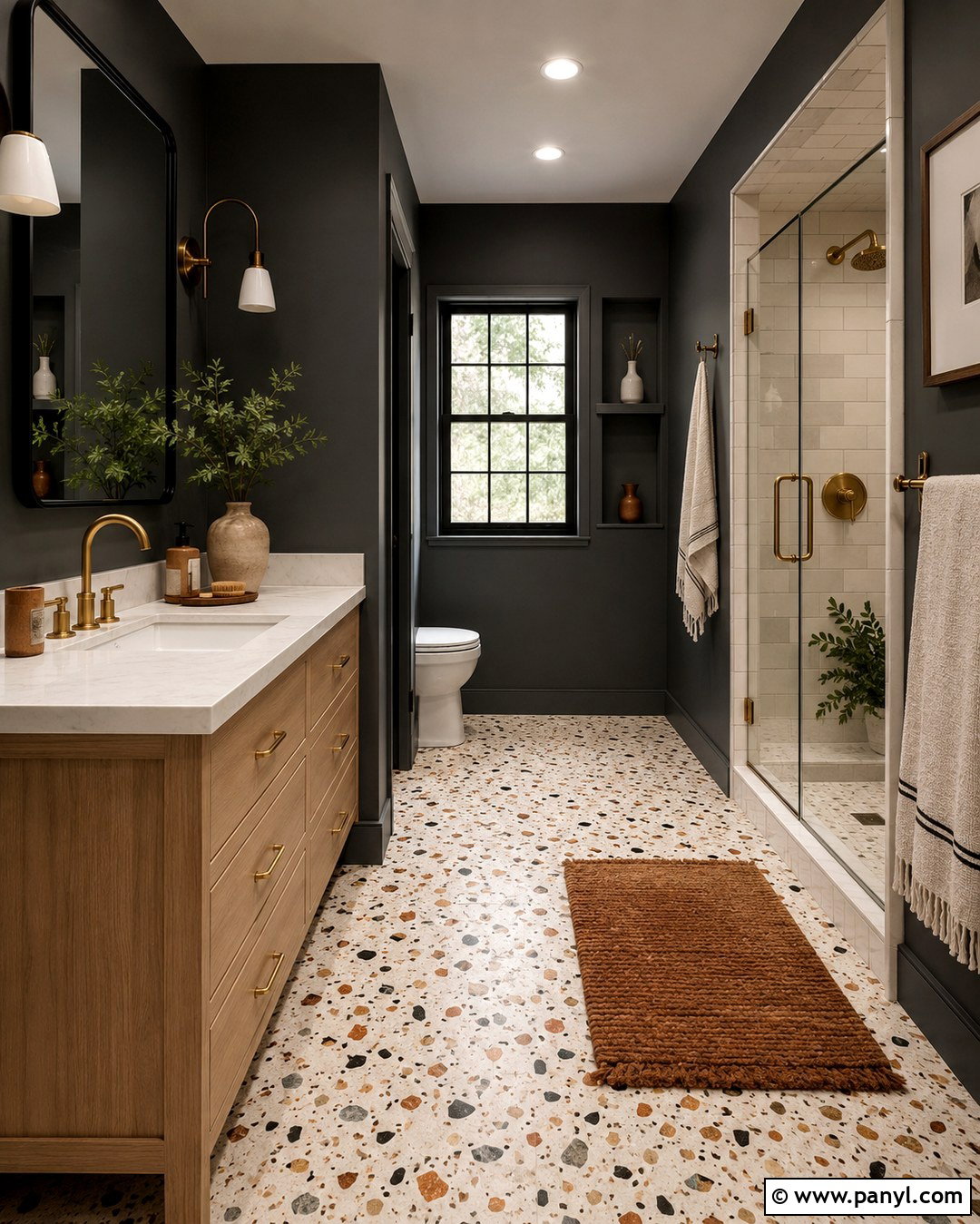 Dark Gray Bathroom With Terrazzo Floor - 20 Dark Gray Walls Bathroom Ideas