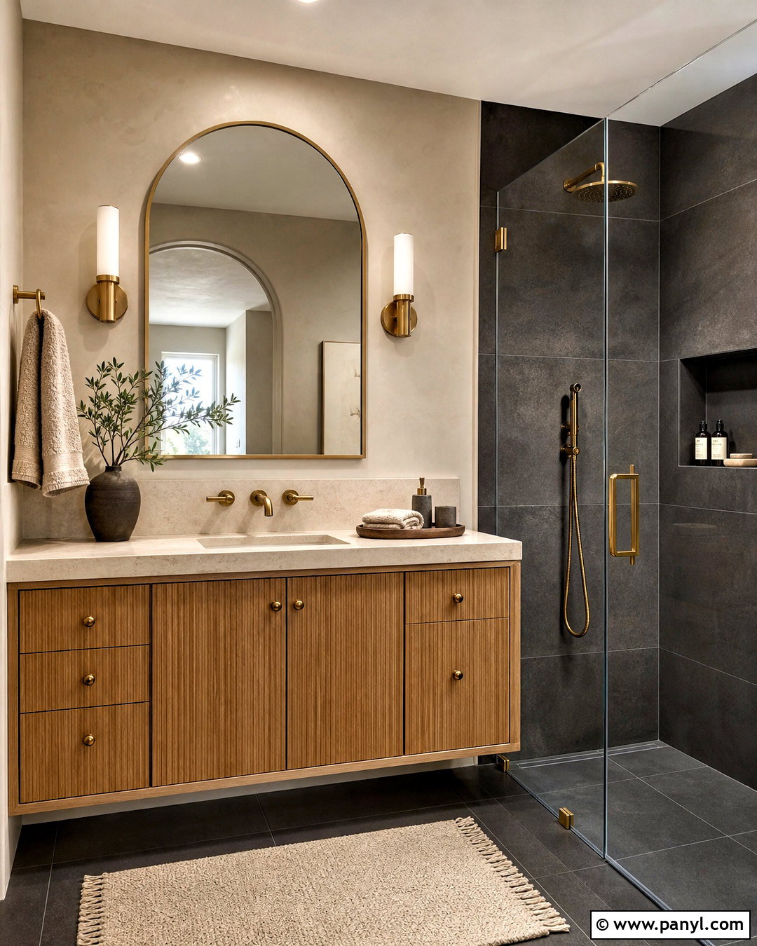 Dark Gray Bathroom With Warm Beige - 20 dark gray bathroom ideas