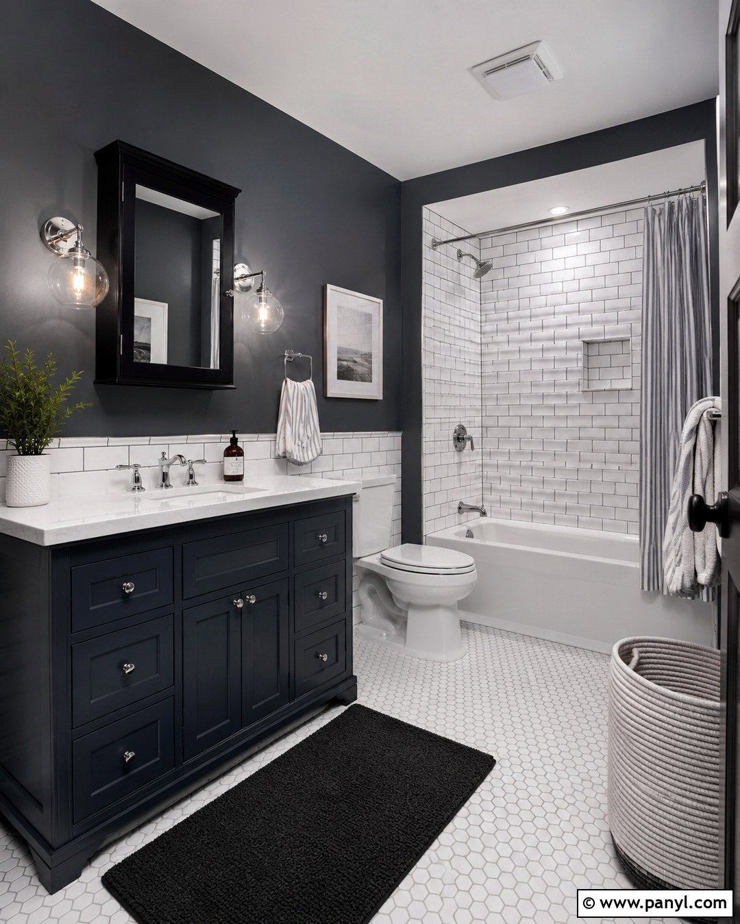 Dark Gray Bathroom With White Subway Tile - 20 Dark Gray Walls Bathroom Ideas