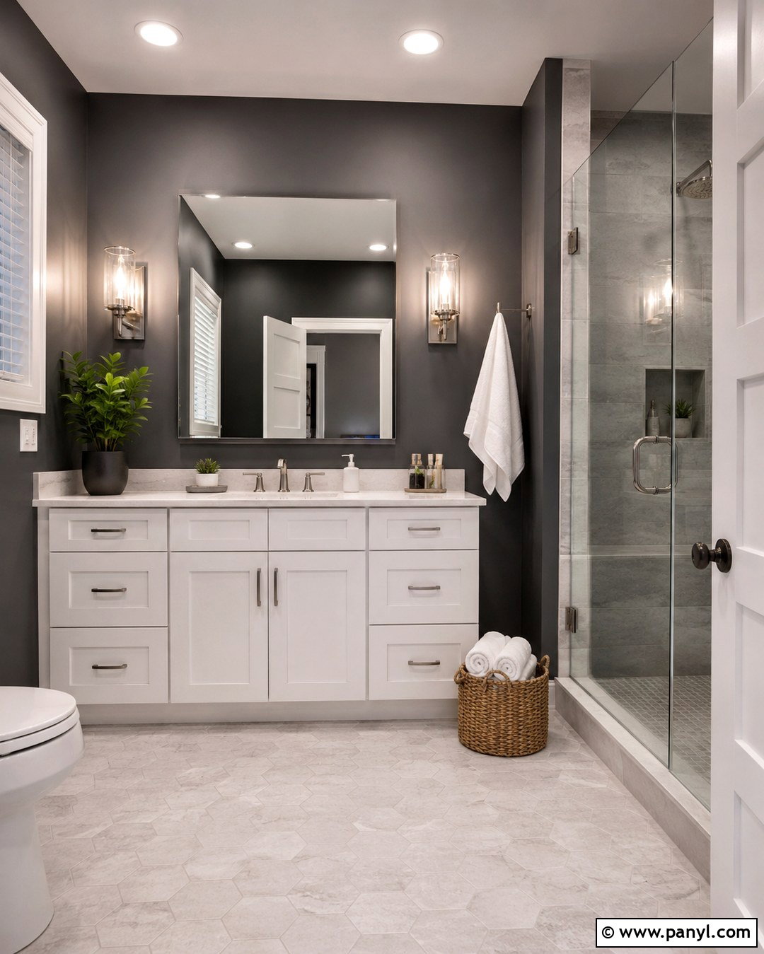 Dark Gray Bathroom With White Vanity - 20 Dark Gray Walls Bathroom Ideas