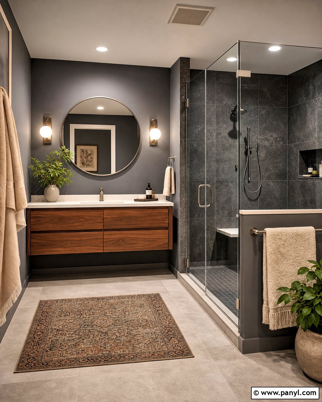 Dark Gray Bathroom With Wood Vanity - 20 dark gray bathroom ideas
