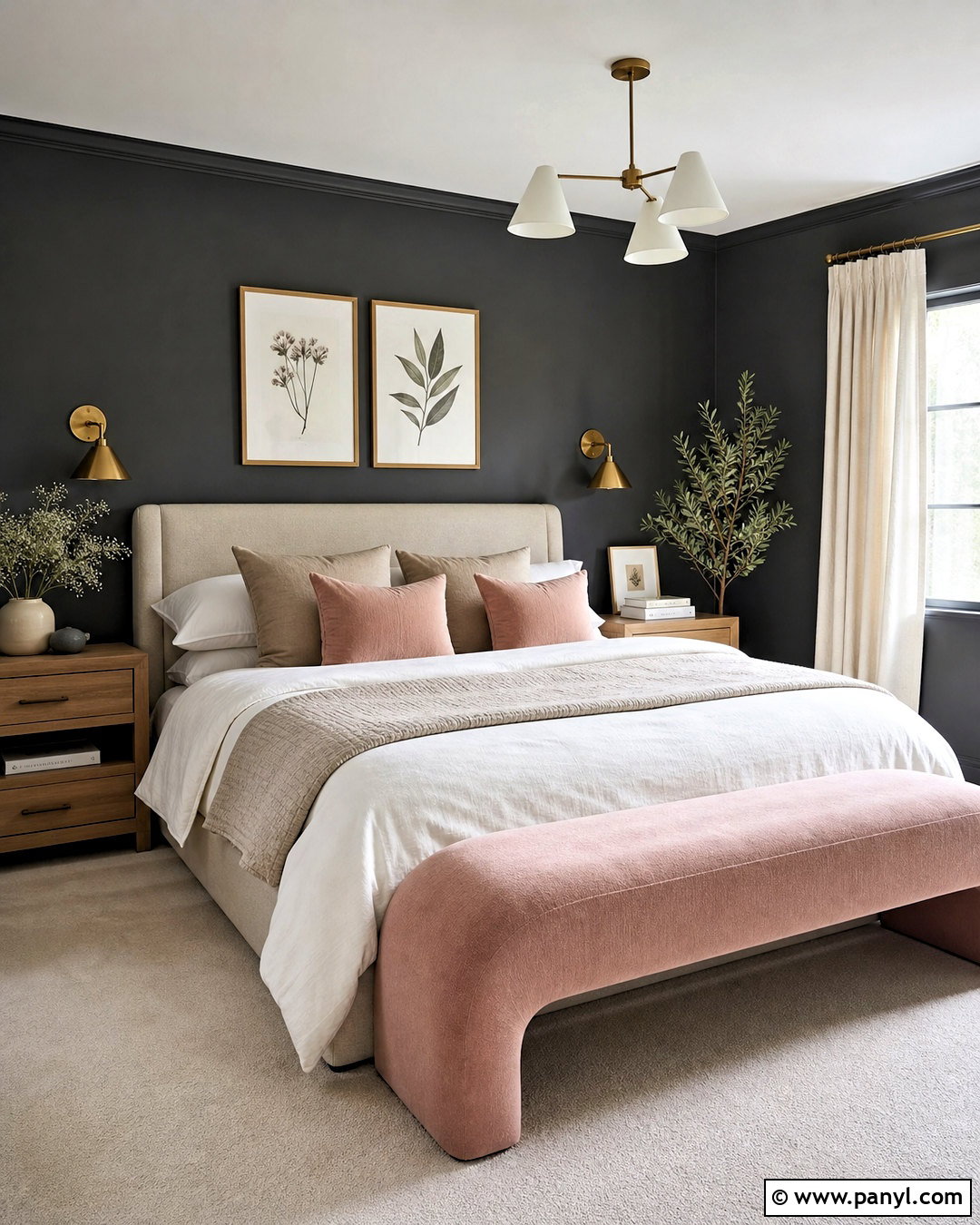 Dark Gray Bedroom With Blush Accents - 20 dark gray room ideas