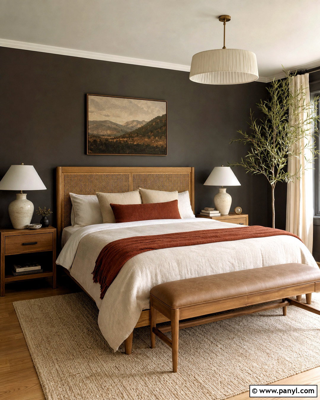 Dark Gray Bedroom With Natural Wood - 20 gray wall design ideas