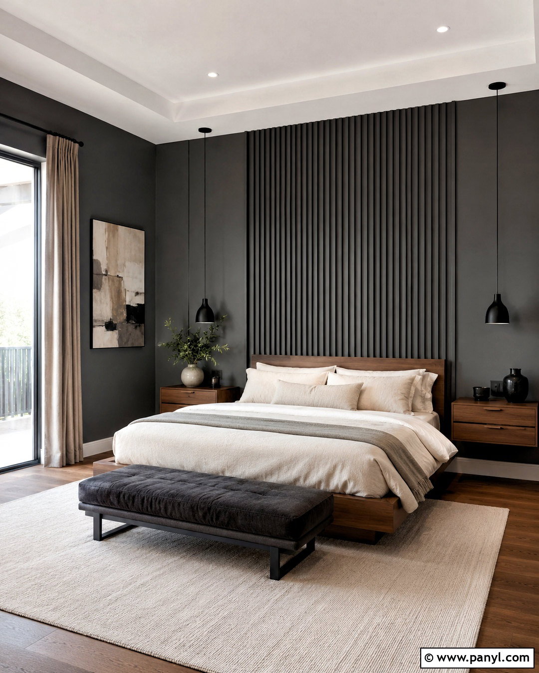 Dark Gray Bedroom With Wood Paneling - 20 dark painted bedrooms
