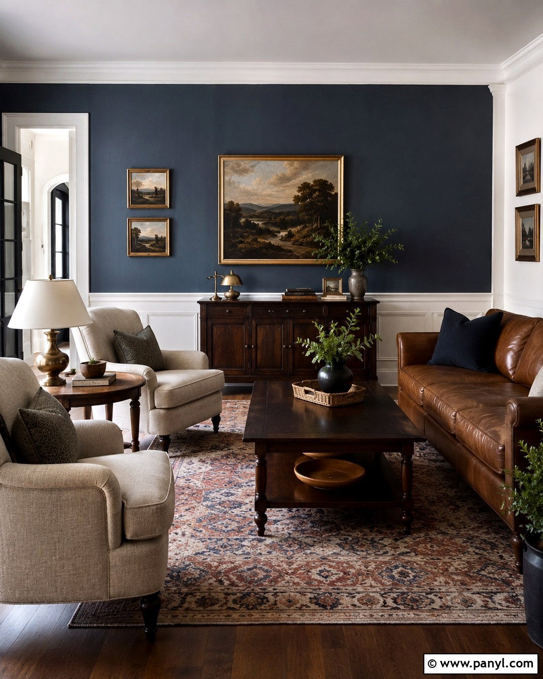 Dark Gray Blue Accent Wall With White Trim - 20 Gray Blue Accent Wall Ideas