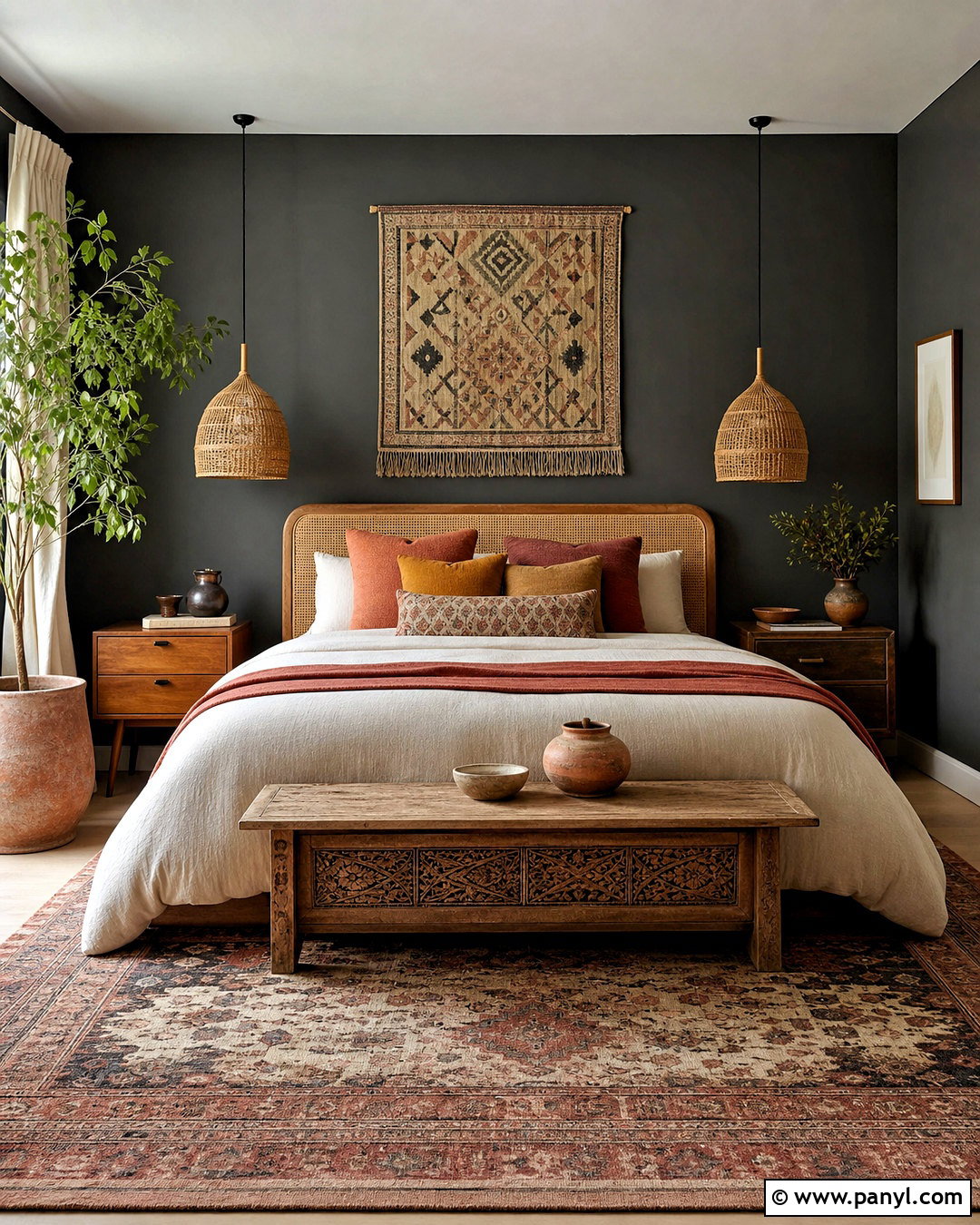 Dark Gray Boho Bedroom - 20 dark gray room ideas