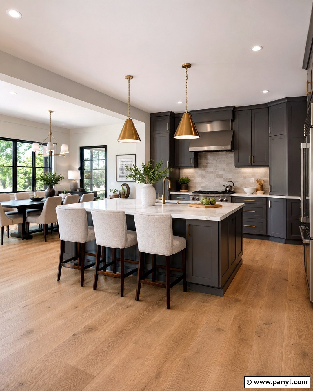 Dark Gray Cabinets In An Open Plan Kitchen - 20 Light Gray Walls Dark Gray Cabinets