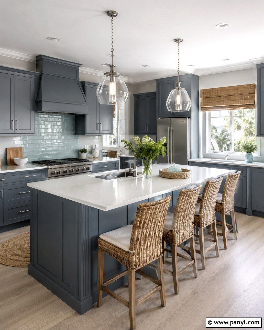 Dark Gray Cabinets With Coastal Accents - 20 Light Gray Walls Dark Gray Cabinets