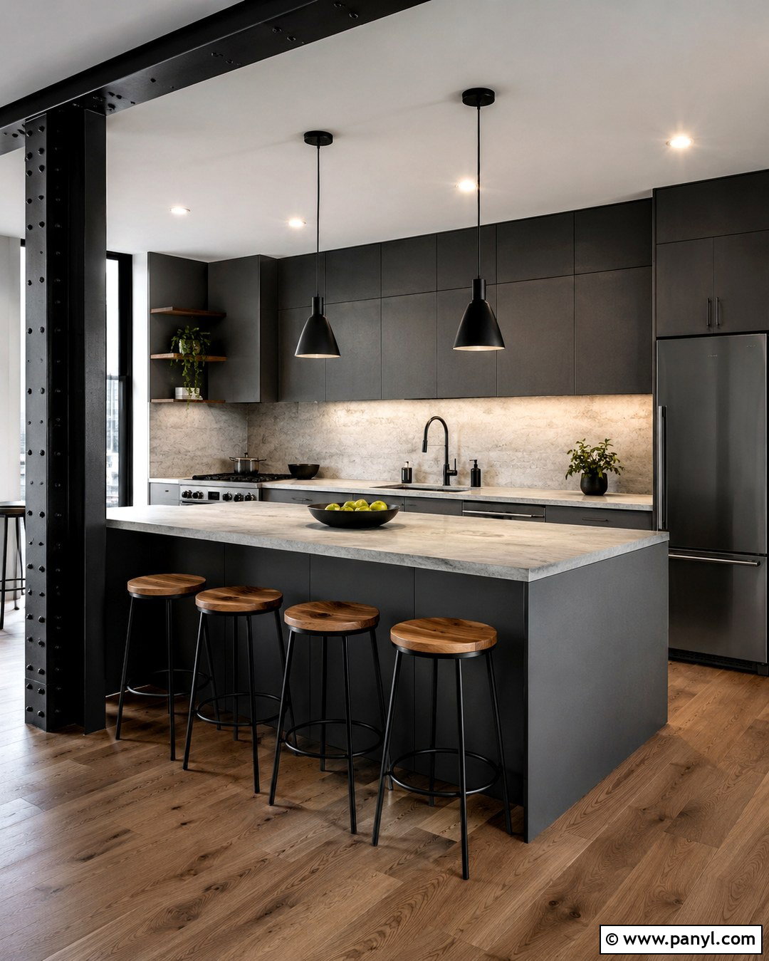 Dark Gray Cabinets With Concrete Look Counters - 20 Light Gray Walls Dark Gray Cabinets