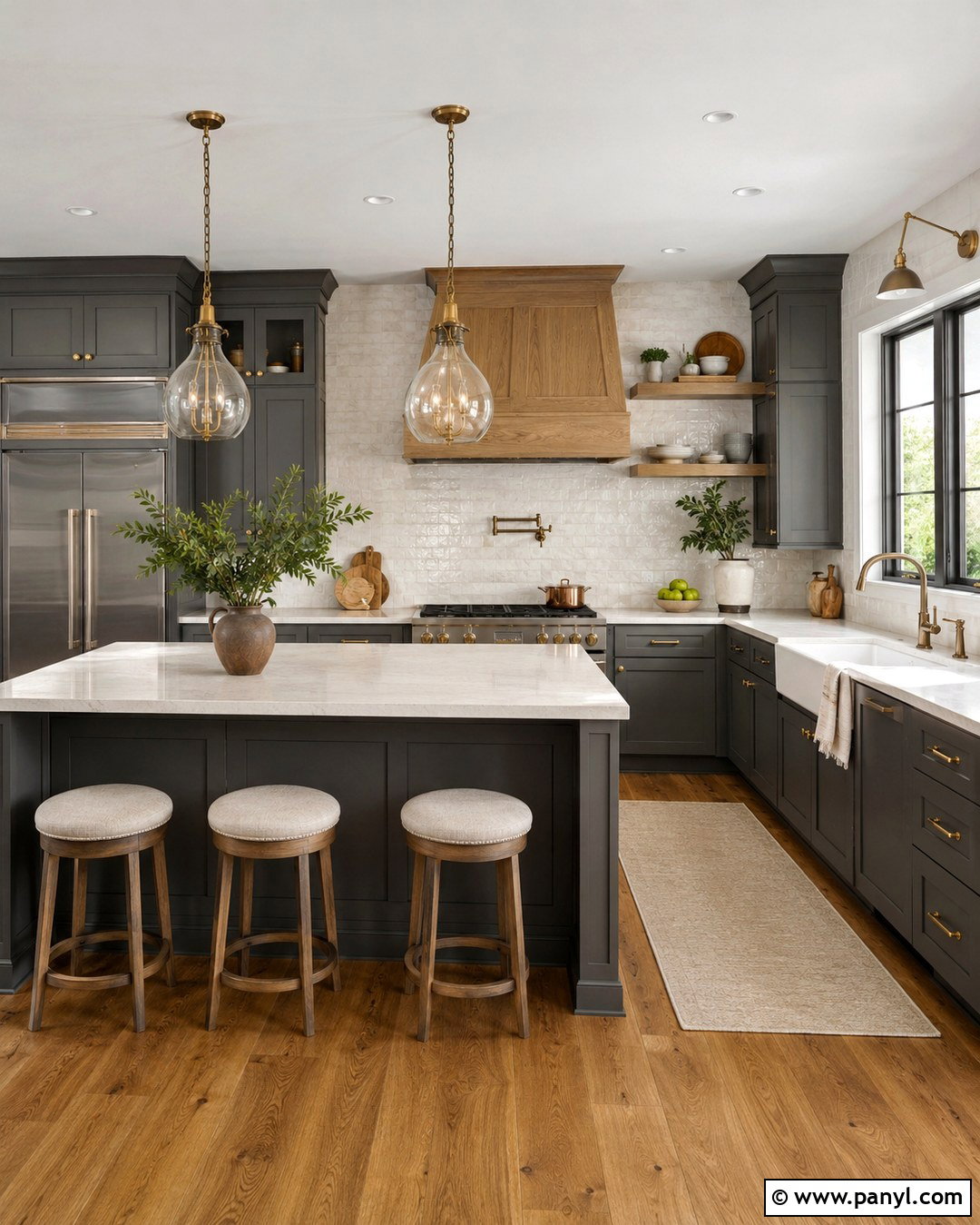 Dark Gray Cabinets With Farmhouse Details - 20 Light Gray Walls Dark Gray Cabinets