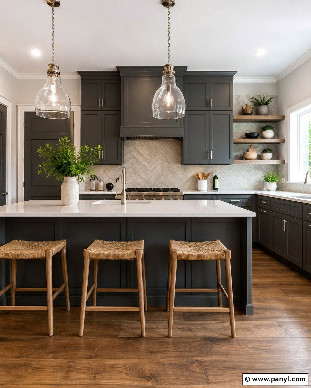Dark Gray Cabinets With Herringbone Backsplash - 20 Light Gray Walls Dark Gray Cabinets