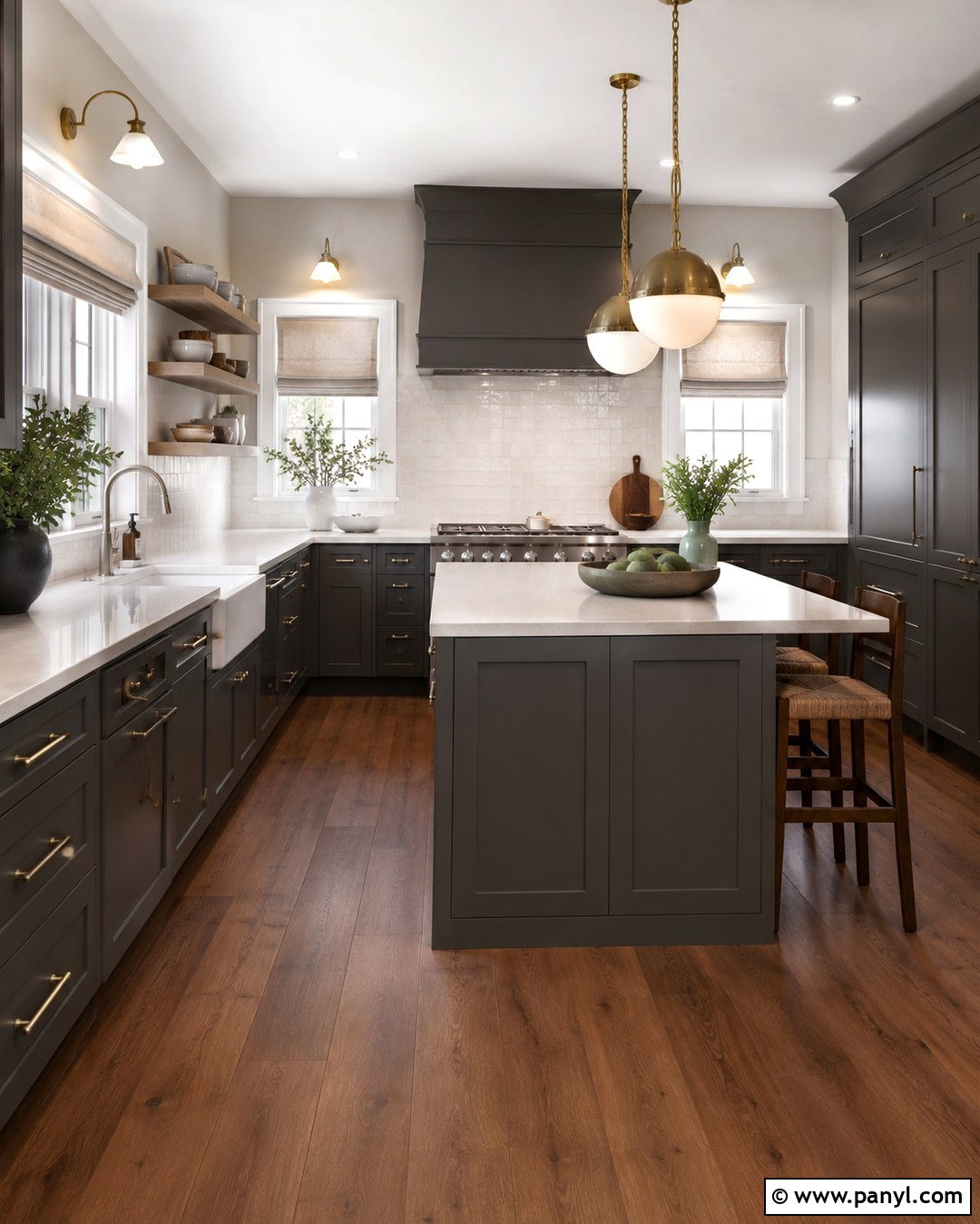 Dark Gray Cabinets With Warm Wood Floors - 20 Light Gray Walls Dark Gray Cabinets