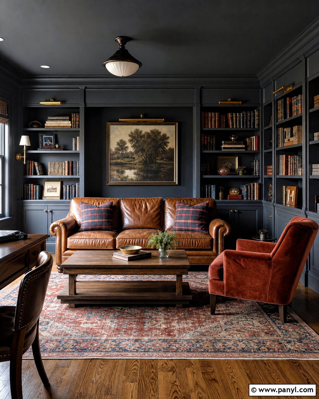 Dark Gray Color Drenched Den - 20 dark gray room ideas