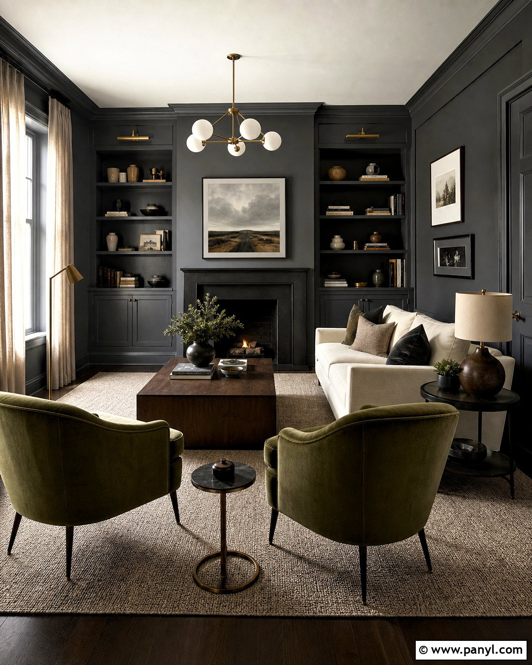 Dark Gray Color Drenched Living Room - 20 gray color palette living room ideas