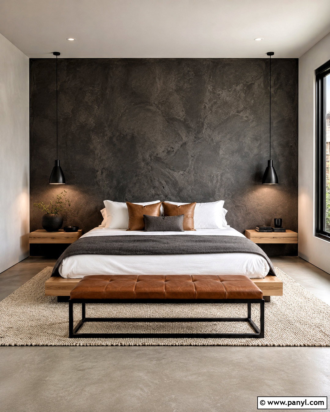 Dark Gray Concrete Feature Wall - 20 dark feature wall bedroom ideas