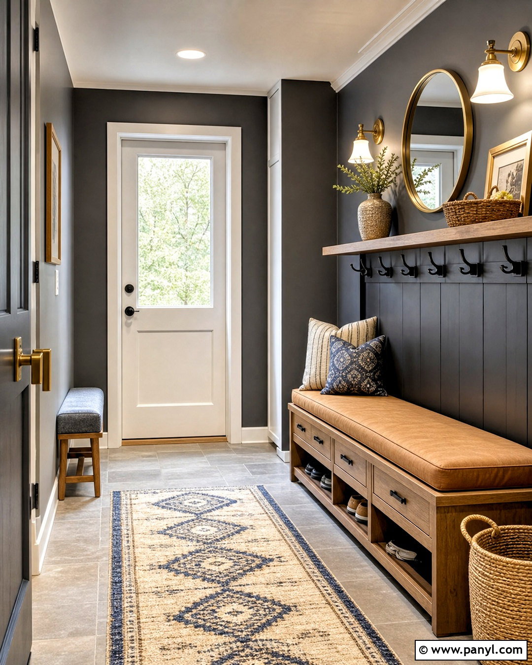 Dark Gray Entryway With Wood Storage - 20 dark gray room ideas