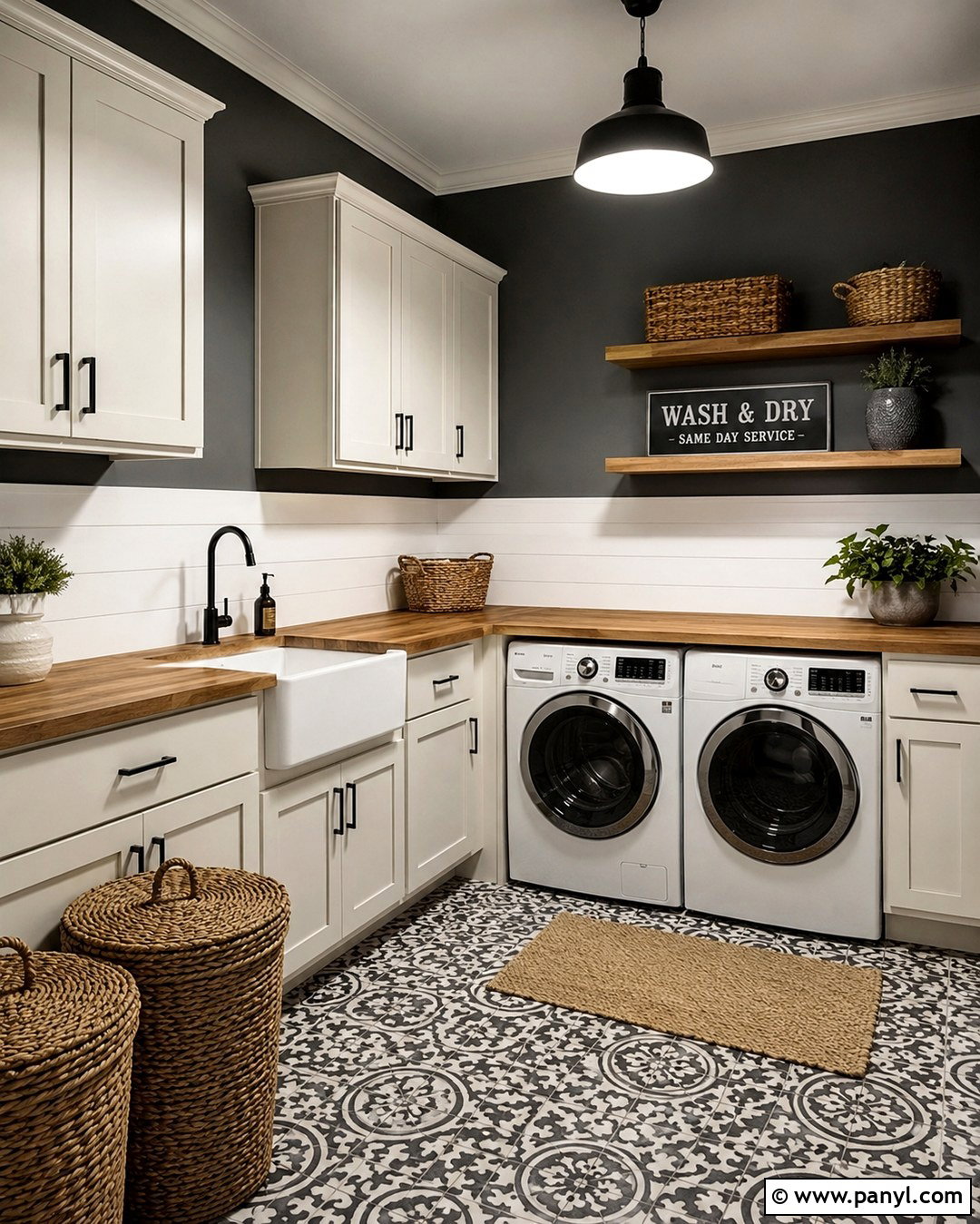 Dark Gray Farmhouse Laundry Room - 20 Dark Wall Laundry Room Ideas