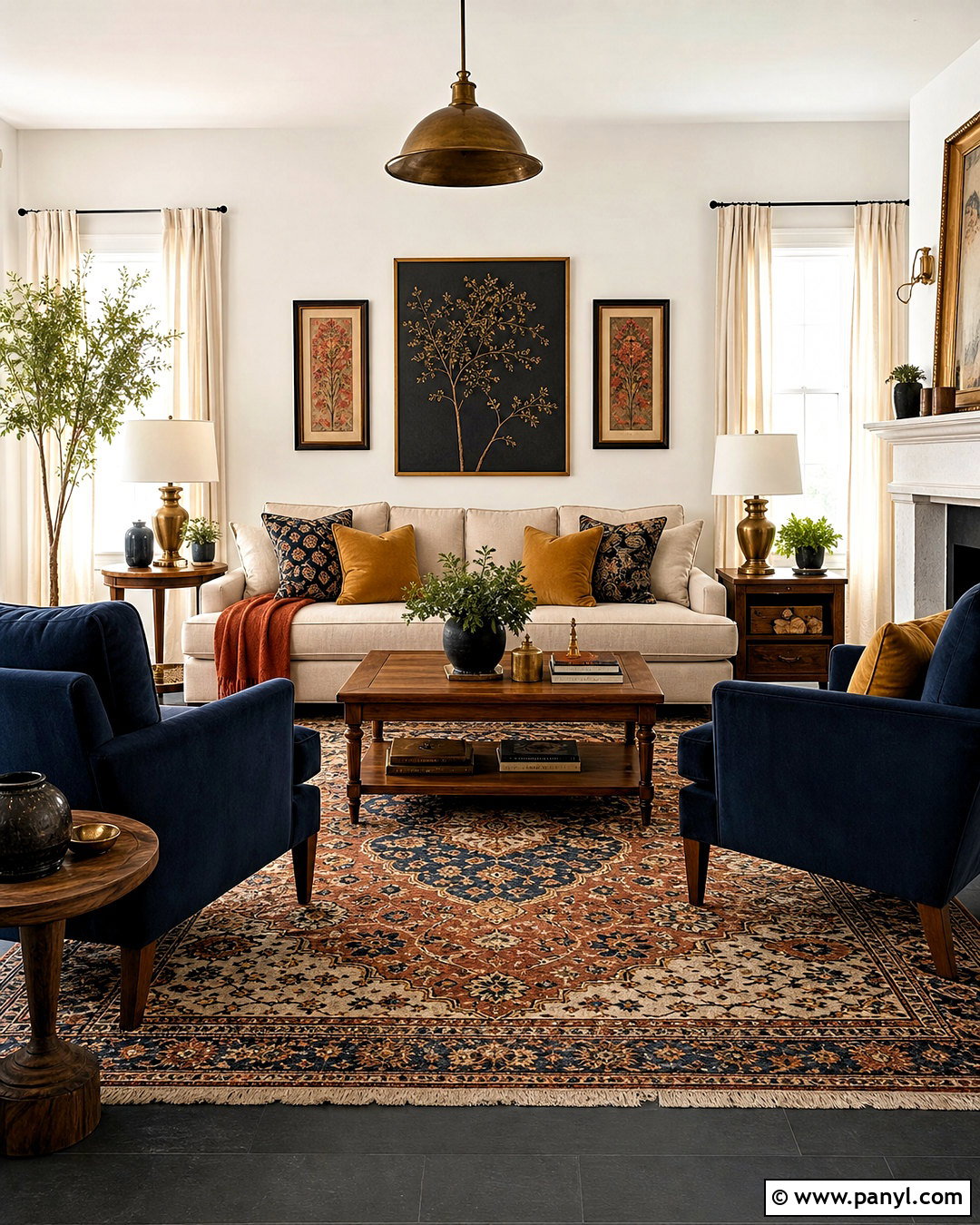 Dark Gray Floors With Colorful Rug - 20 dark gray floors living room ideas