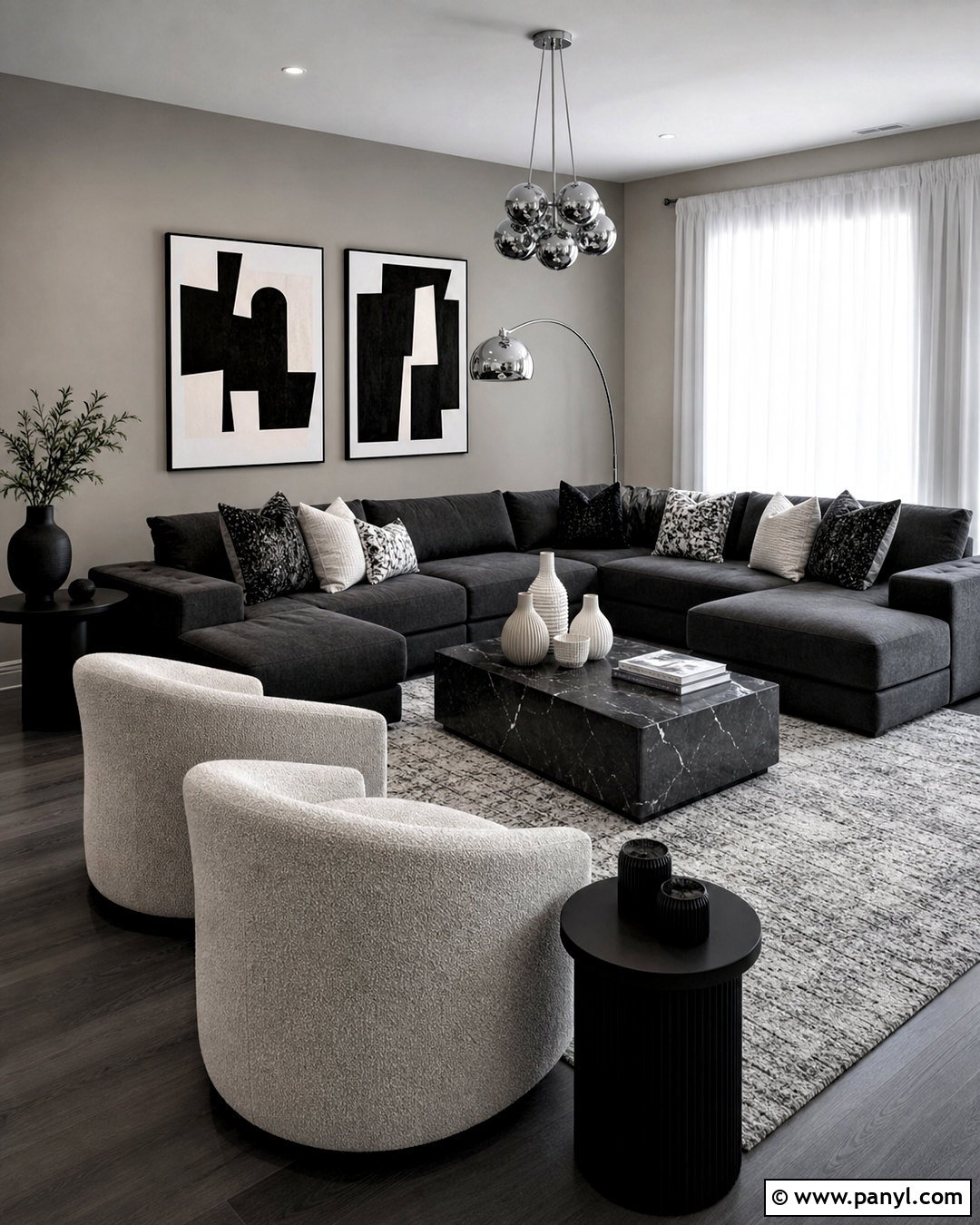 Dark Gray Floors With Monochrome Decor - 20 dark gray floors living room ideas