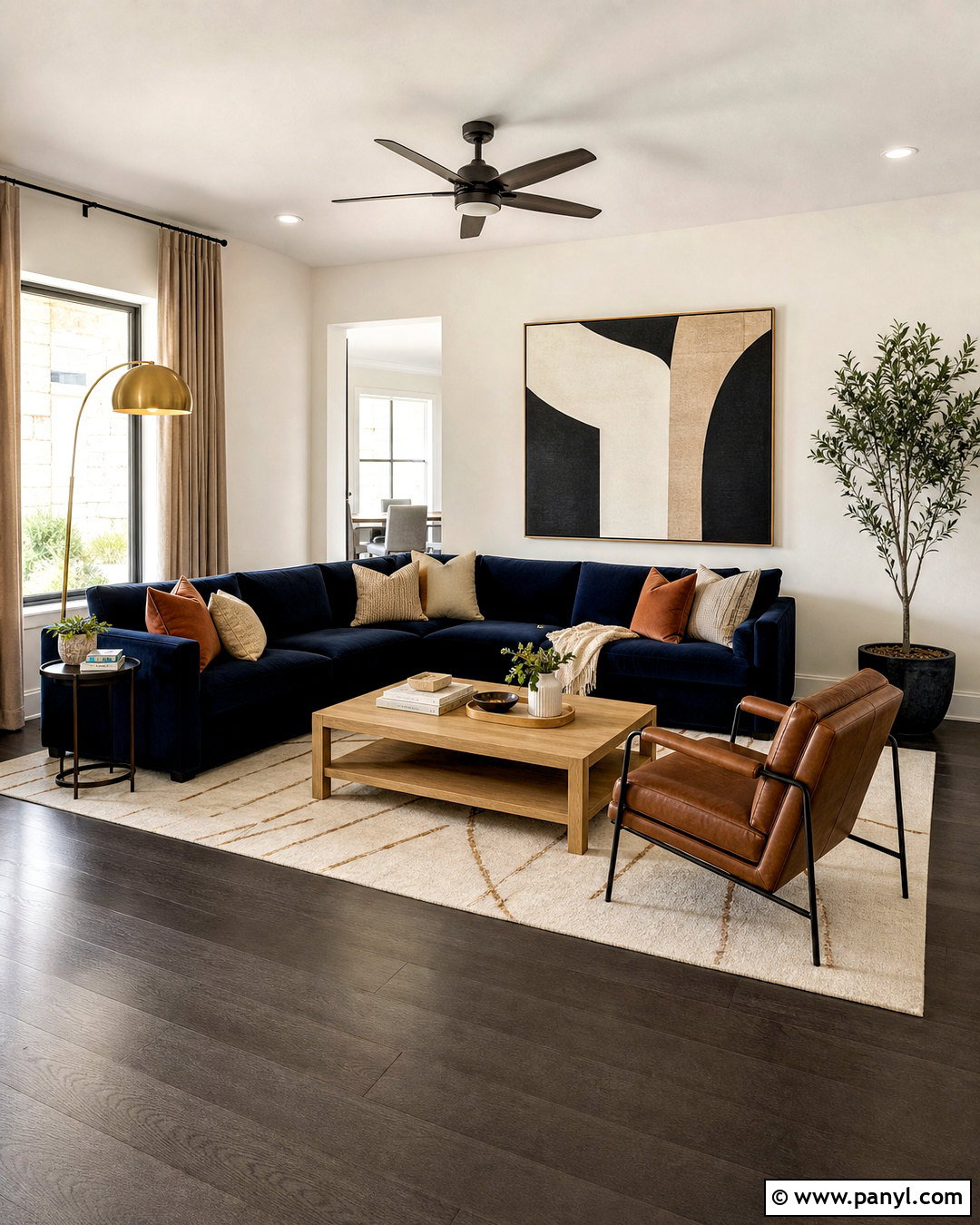 Dark Gray Floors With Navy Blue Sofa - 20 dark gray floors living room ideas