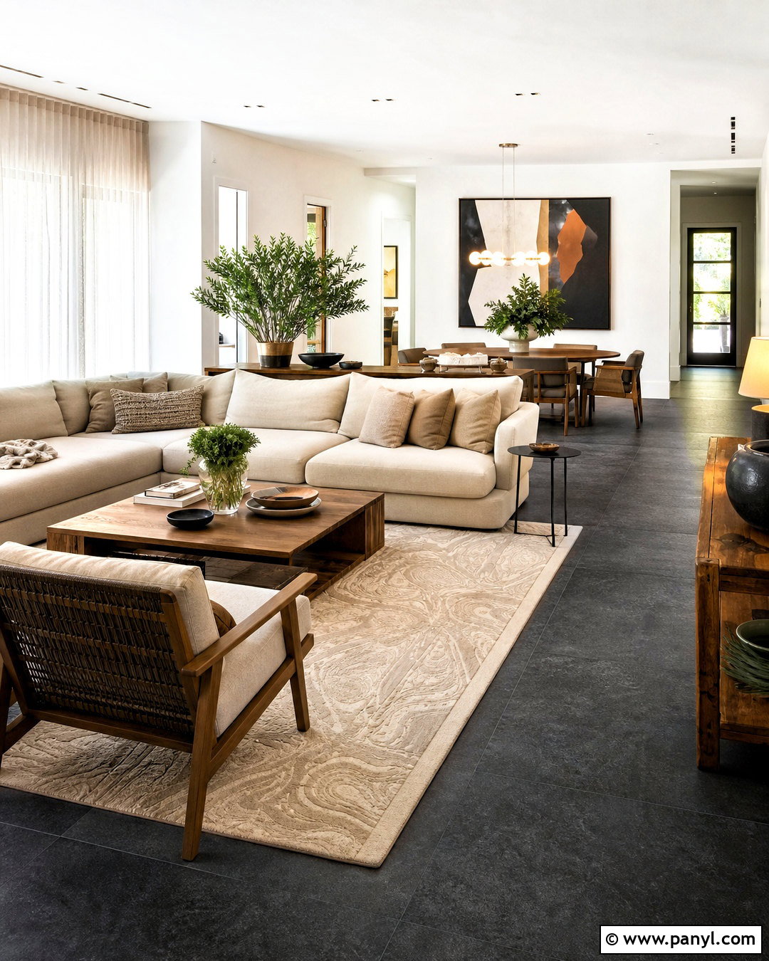 Dark Gray Floors With Open Concept Living Room - 20 dark gray floors living room ideas