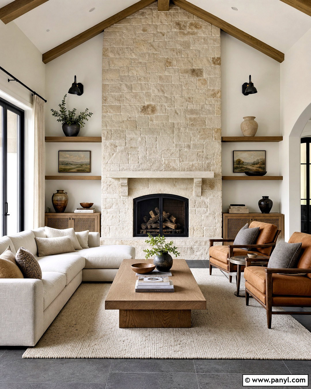 Dark Gray Floors With Stone Fireplace - 20 dark gray floors living room ideas