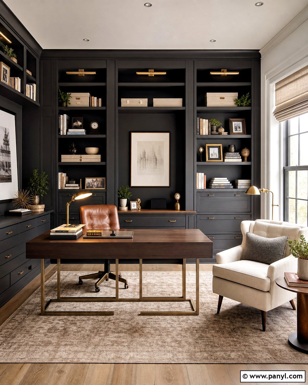 Dark Gray Home Office With Built-Ins - 20 dark gray room ideas