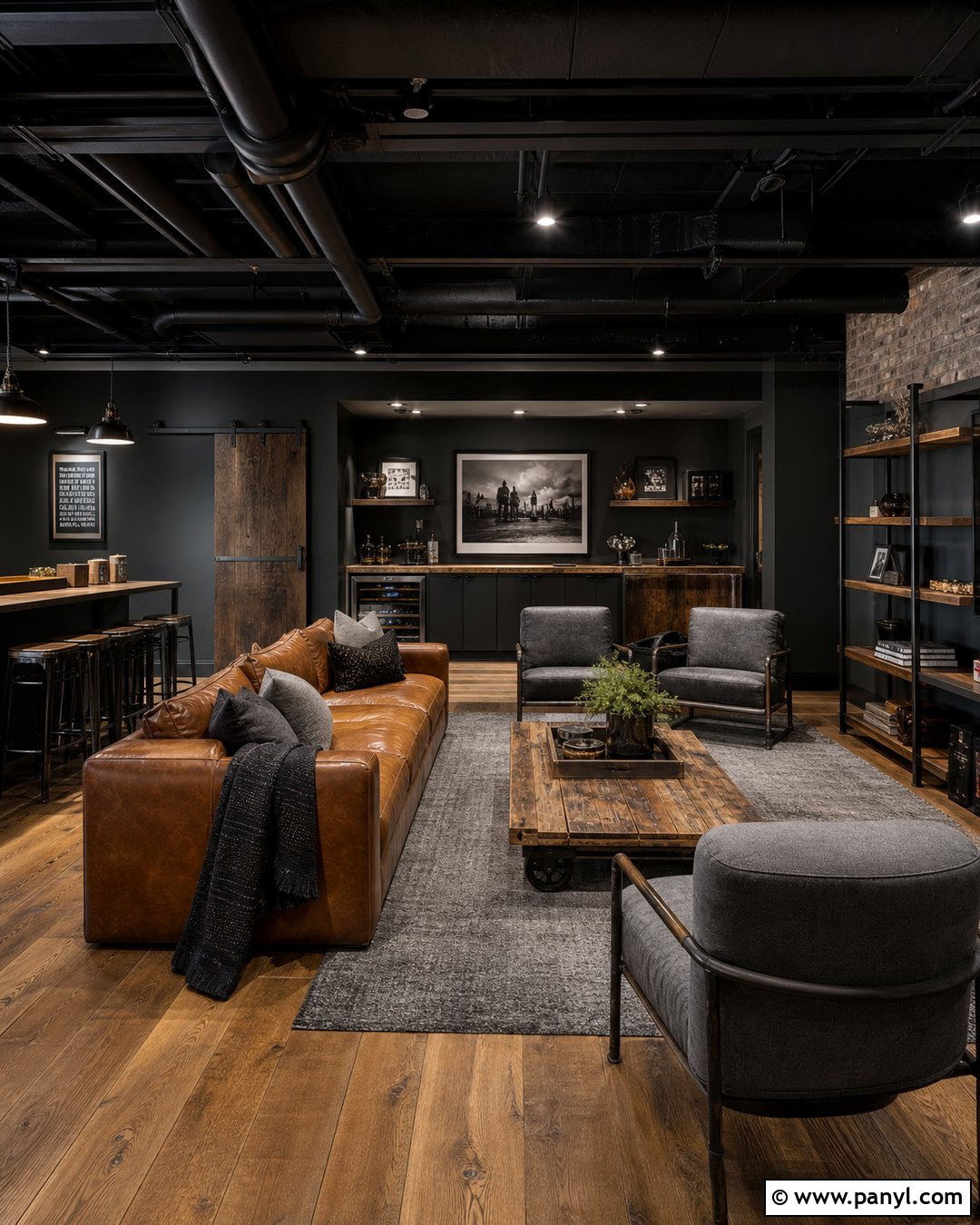 Dark Gray Industrial Basement Lounge - 20 dark gray basement walls