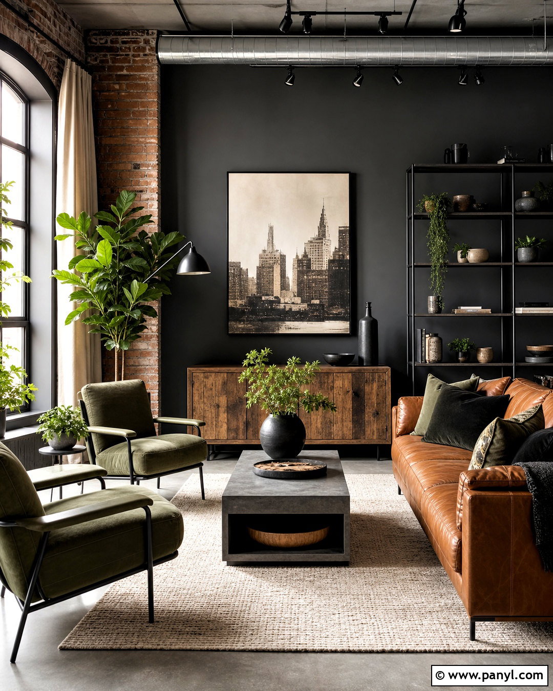 Dark Gray Industrial Living Room - 20 dark gray room ideas
