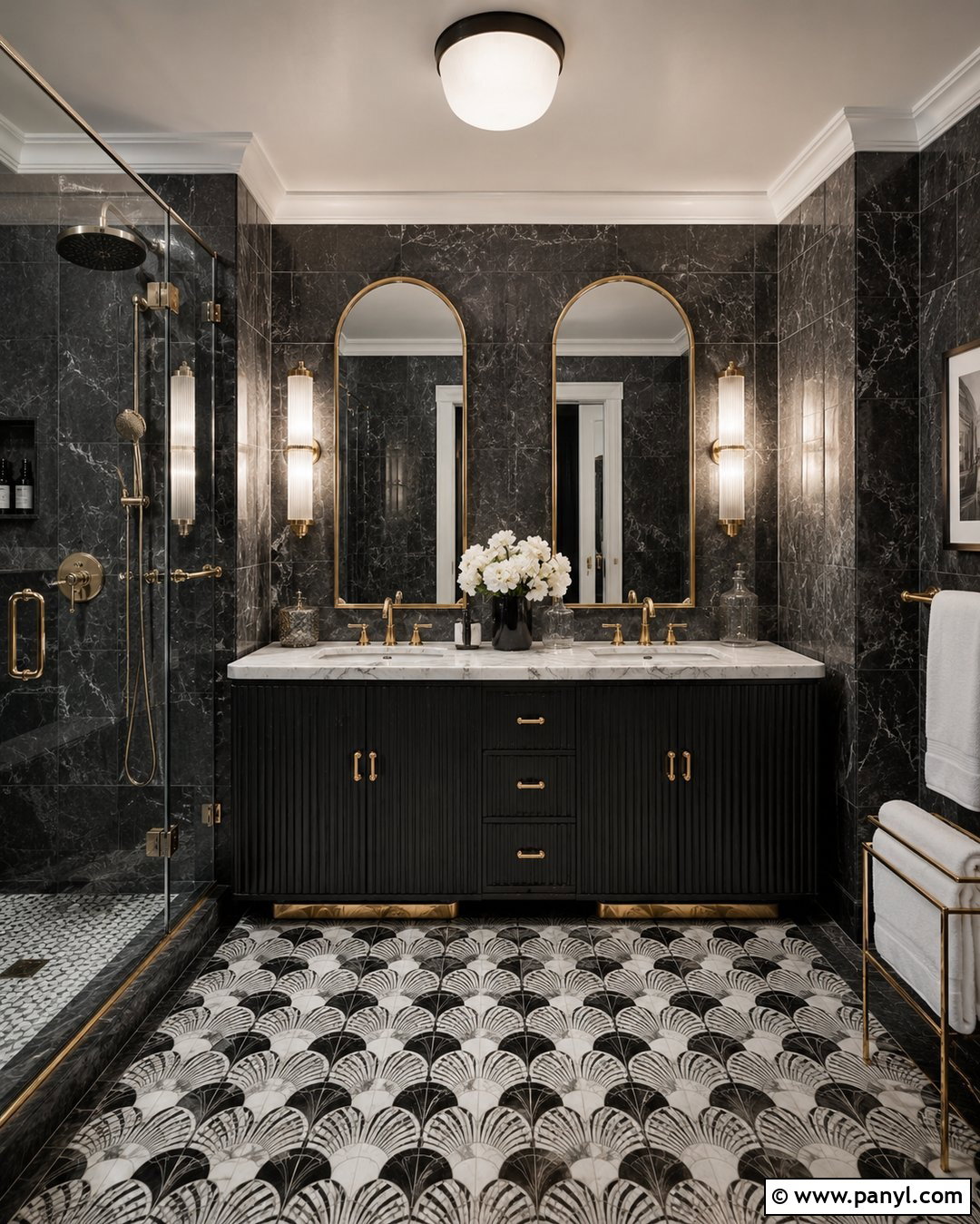 Dark Gray Marble Art Deco Bathroom - 20 Vintage Bathroom With Dark Walls