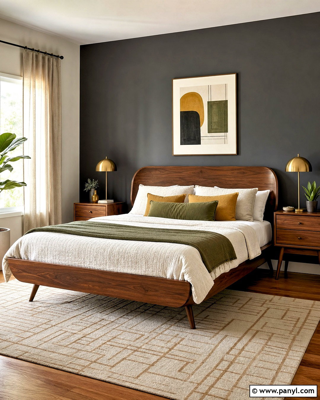 Dark Gray Midcentury Modern Bedroom - 20 dark gray accent wall bedroom ideas