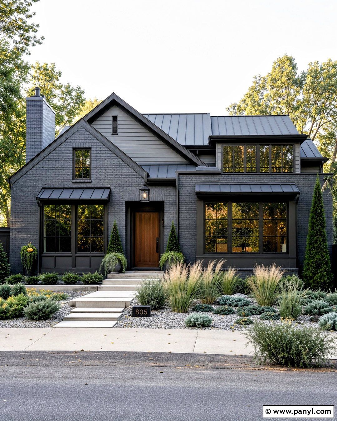 Dark Gray Painted Brick With Bronze Accents - 20 grey painted brick ideas