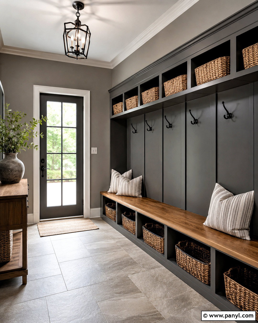 Dark Gray Paneled Mudroom - 20 dark paneled walls