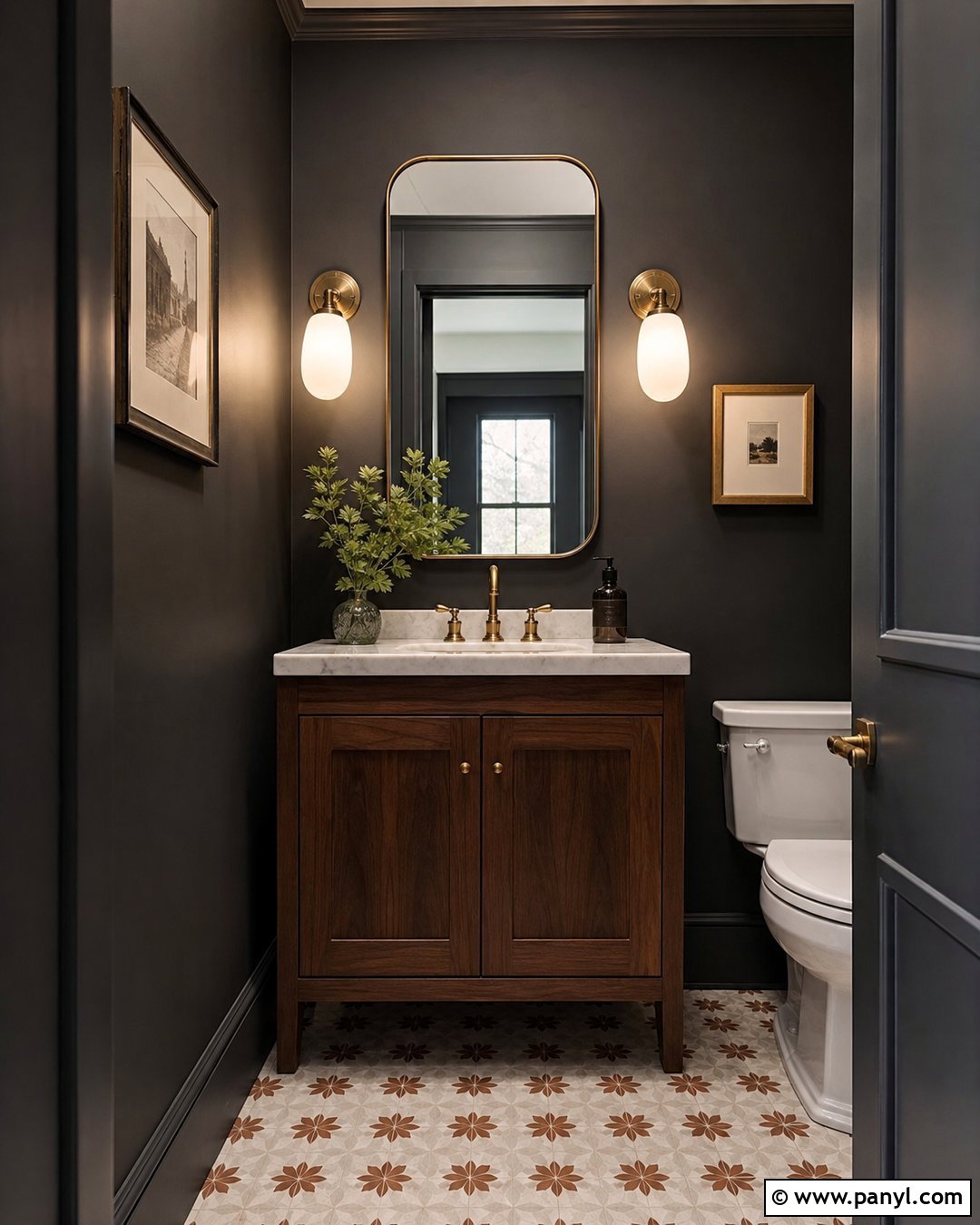Dark Gray Powder Room - 30 gray wall room ideas
