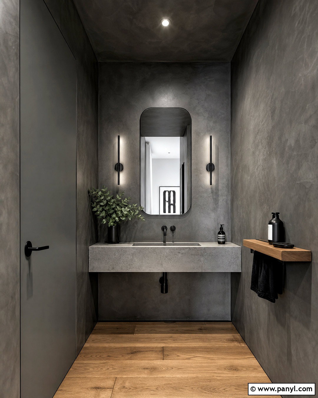 Dark Gray Powder Room With Concrete Sink - 20 dark powder room ideas
