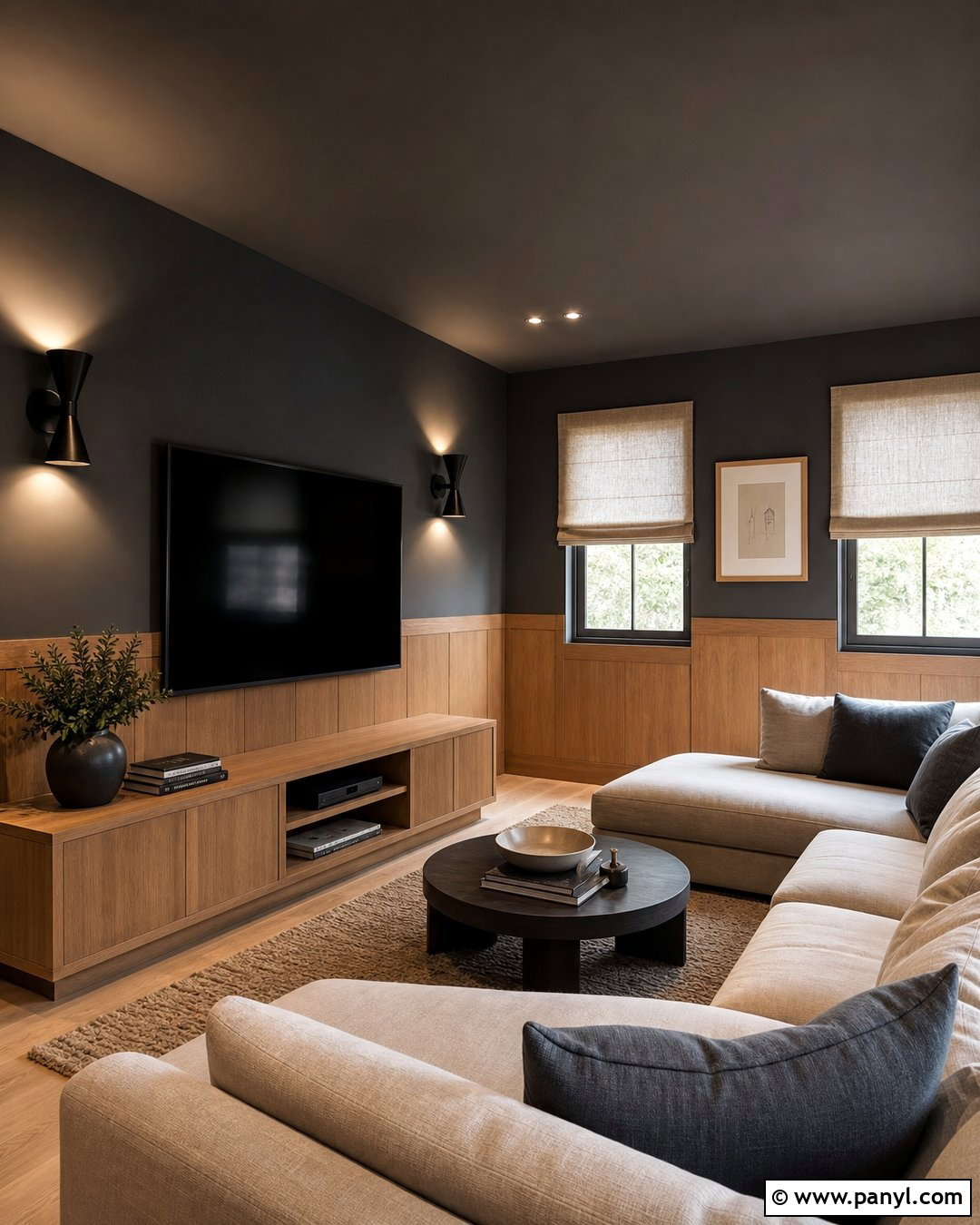 Dark Gray Top Half With Light Wood Paneling - 20 Dark Paint Top Half Of Wall Ideas