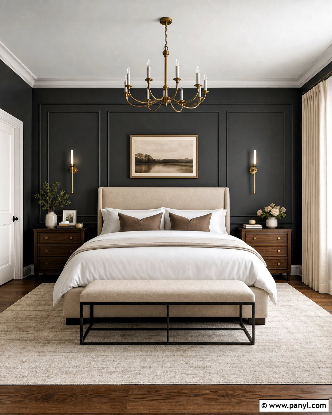 Dark Gray Wall With Picture Frame Molding - 20 dark gray accent wall bedroom ideas